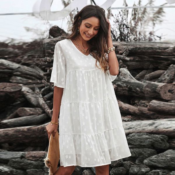 

casual dresses loose women summer fashion v-neck short sleeve patchwork decoration solid color z2u0, Black;gray