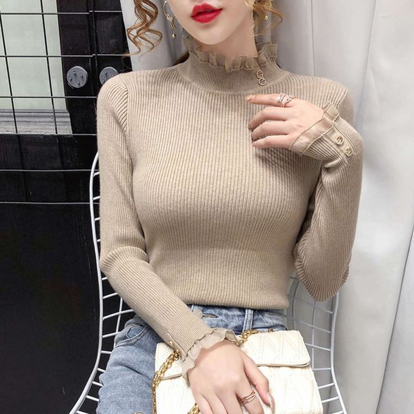 

women's sweaters sweatersautumn winter lace stitching half high collar slim fit with thickened warm sweater and pullover eevx, White;black