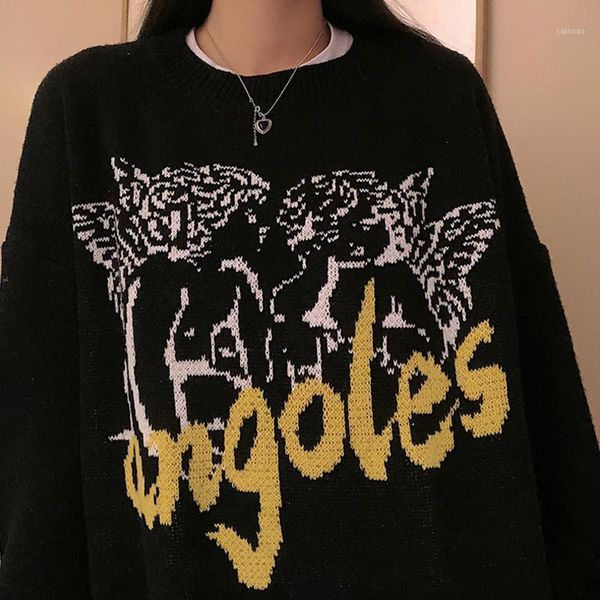 

women's sweaters autumn sweater women angel pattern fashion basic casual regular 2021 female long sleeve korean oversize jumpers, White;black