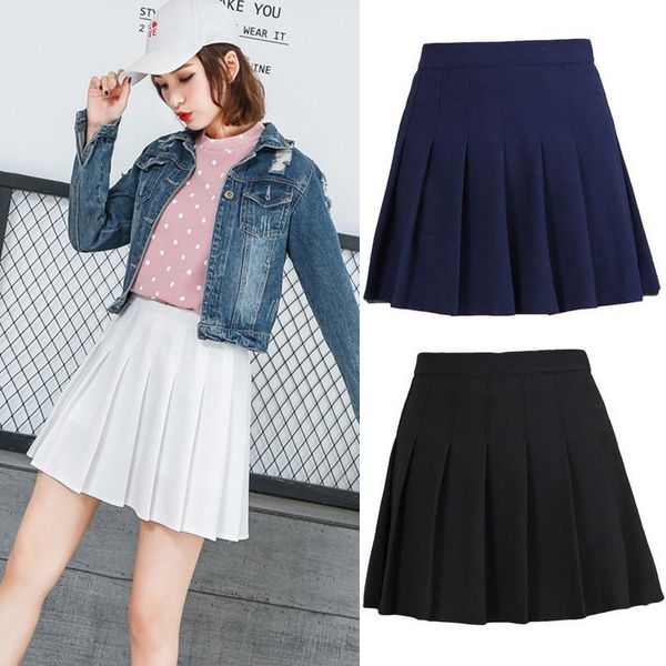 

skirts summer women's girls slim thin tartan pleated mini skirt a-line tube casual plaid high waist short dress 2021, Black