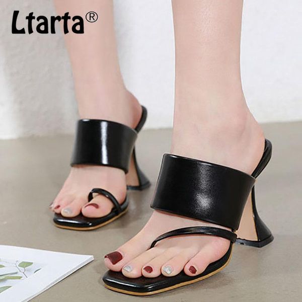 

slippers ltarta 2021 summer patent leather high-heeled female casual outdoor black fine-heeled open-toe women's shoes1