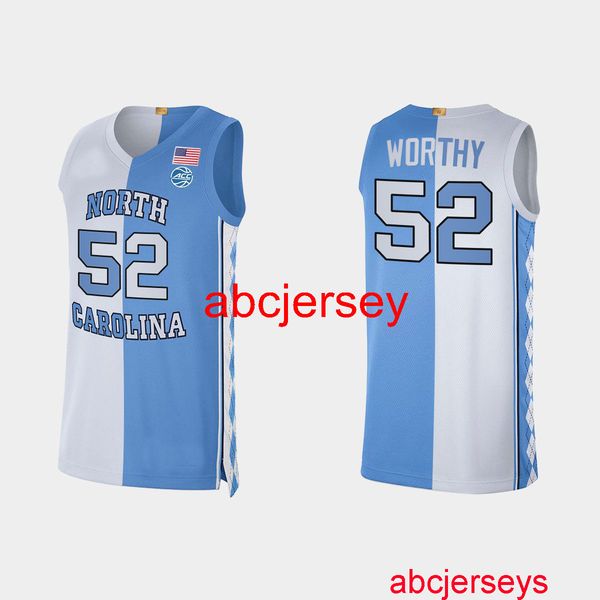 

stitched ncaa basketball north carolina tar heels 2021 #52 james worthy blue white special split edition jersey any name number, Black