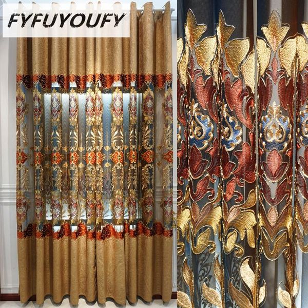 

european luxury villas full shade embroidered curtains for living room sheer the in kitchen window curtain bedroom & drapes