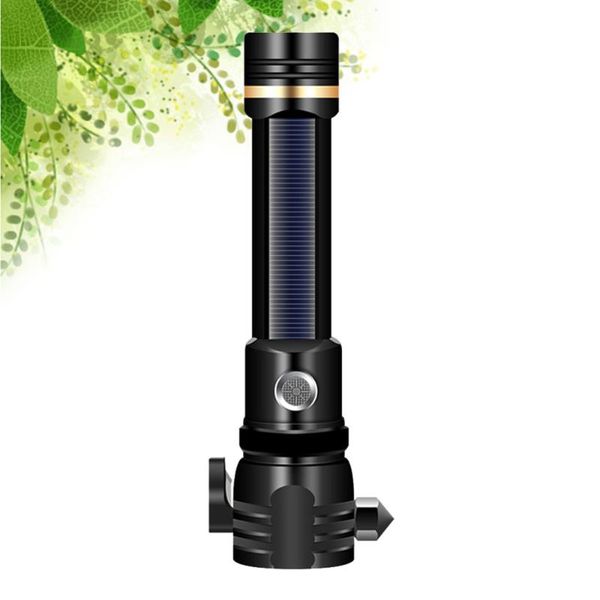 

flashlights torches led lithium battery powerful solar usb charging broken window hammer aluminum alloy multi functional