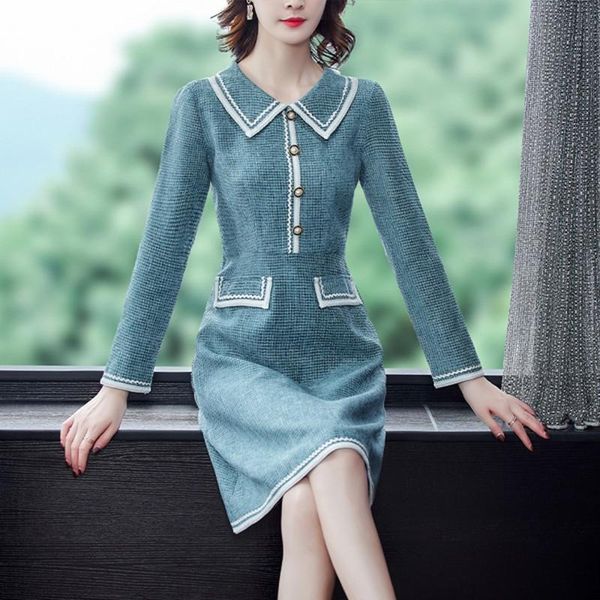 

casual dresses 2021 autumn winter runway design tweed woolen dress woman clothes elegant vestidos, Black;gray