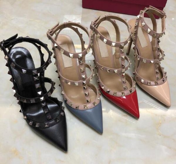 

new classics women highthin heel pointed toe rivets shoes fashion wedding party shoes 34-43, Black
