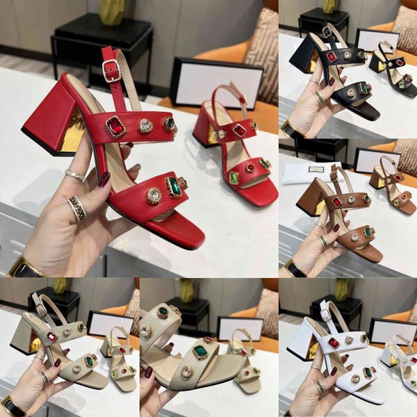 

2022 classic high heel sandals party fashion female dance shoes designer heels ladies metal thick women large size with box, Black