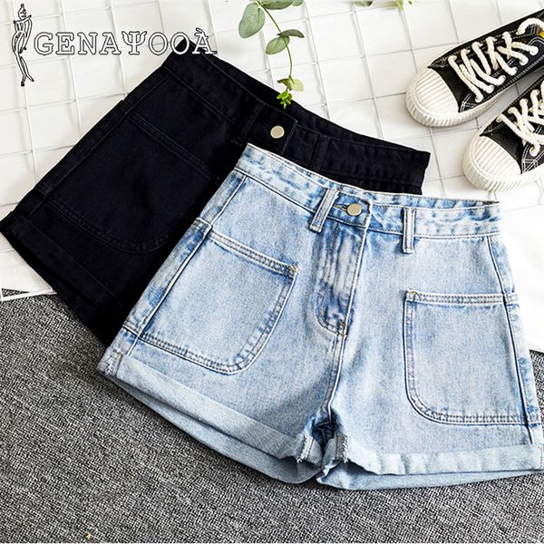 

genayooa jeans denim cotton summer plus size high waist vintage short feminino jean shorts women 210417, White;black