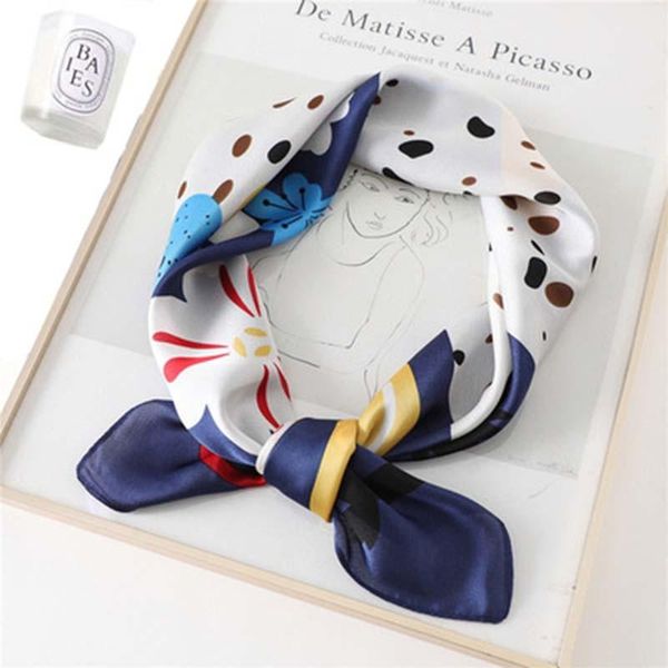 

scarves turban square silk small hip hop black headband sports headwear baotou printed handkerchief headscarf shawl women a5, Blue;gray