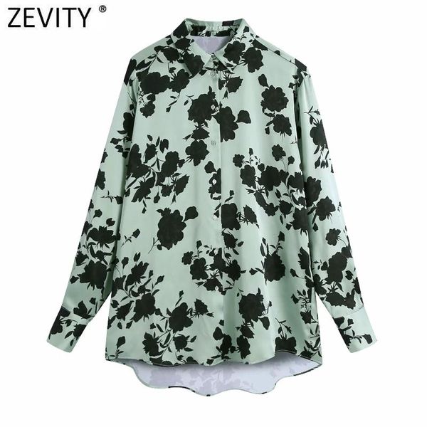 

zevity women vintage ink flower print casual smock blouse office lady retro long sleeve business shirts chic blusas ls7415 women's blo, White