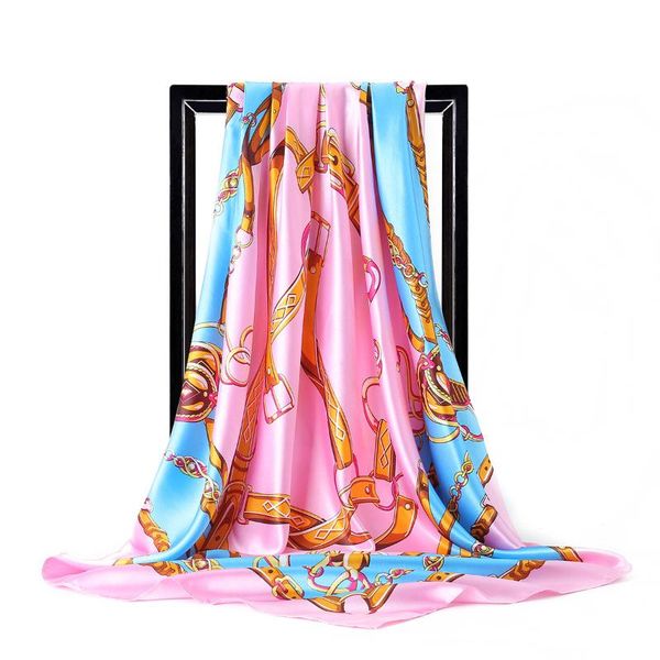 

scarves 90cm carriage chain tassel women scarf shawl spring summer square headband fashion print female neckerchief, Blue;gray