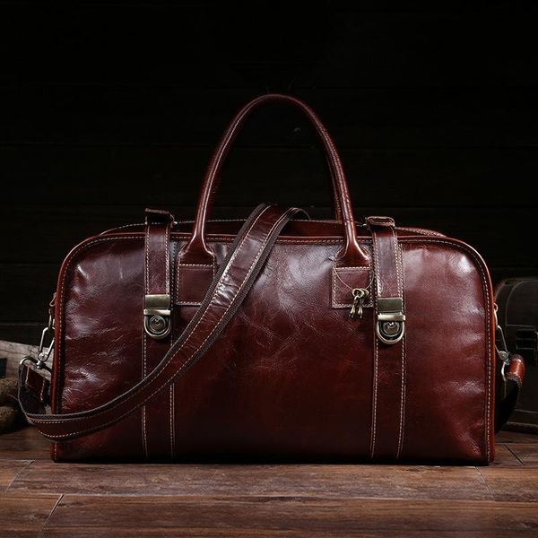 

duffel bags men oil wax leather travel duffle bag vintage fashion handbag shoulder business man totes