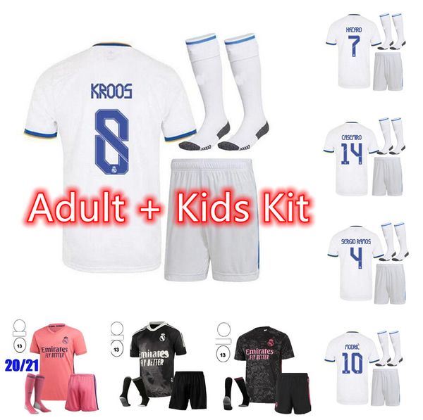 

20 21 real madrid soccer jerseys 2021 2022 hazard zidane benzema football shirt camiseta de futbol kids kit sets, Black;yellow