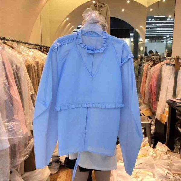 

korobov korean chic women blouses new spring summer female shirts single breasted long sleeve blusas mujer 210430, White