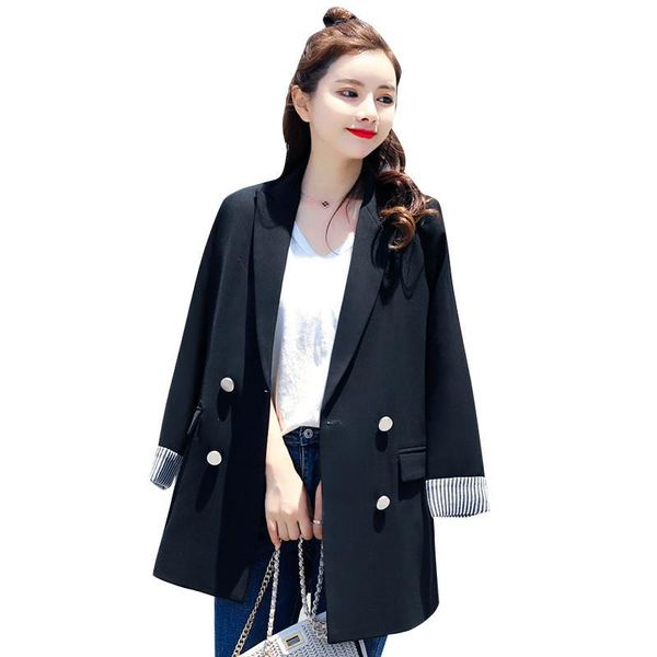

casual loose women blazer jackets work business suit coat vintage double breasted office lady long blazers plus size s-xxl women's suit, White;black