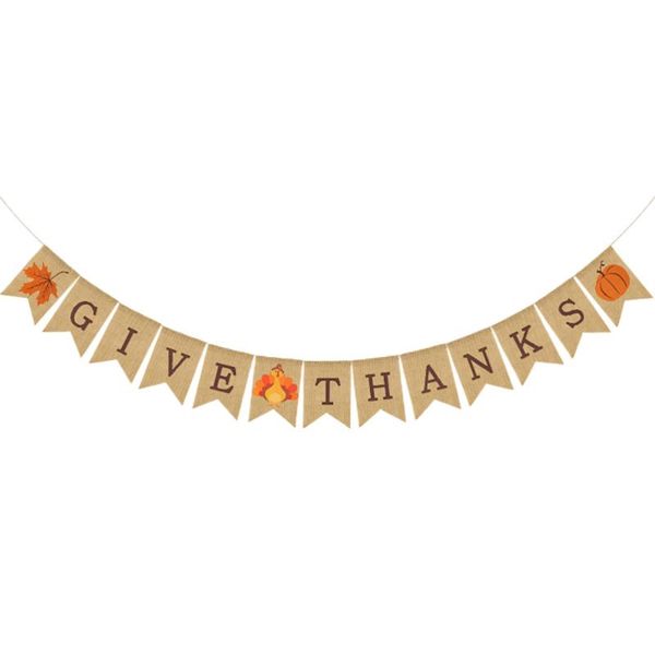 

party decoration 1 pc hanging banner linen bunting flag thanksgiving day