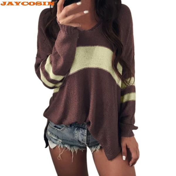 

women's sweaters jayconin fashion design womens casual striped long sleeve v- neck blouse sweater women, White;black