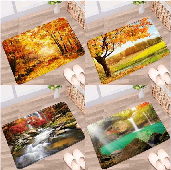 

bath mats autumn forest bathroom mat waterfall tree creek natural scenery non-slip rug floor decor toilet kitchen doorway aisle carpet pad
