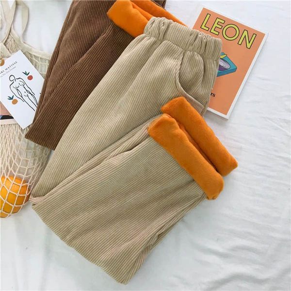 

women's pants & capris retro couple pants to ankle corduroy pants, korean loose, plush, informal, simple japanese boys and girls casual, Black;white