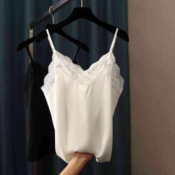 

lace crop summer women tanks silk satin camisole sleeveless vest roupas femin cropped binder trans, White