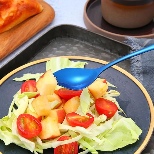 

spoons 1pcs colorful fork spoon stainless steel cutlery set unique rainbow dessert afternoon tea salad scoop