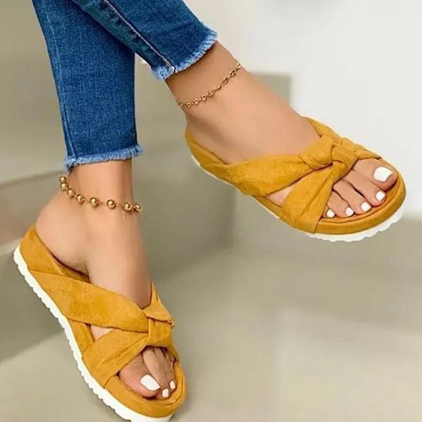 

slippers women platform bow weave 2021 summer flats woman beach slides female causal wedges shoes ladies footwear big size 43, Black