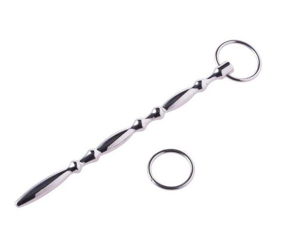 

2022 adultshop long male stainless steel urethral sounding stretching 18cm stimulate bead dilator penis plug with cock ring bdsm toy 629