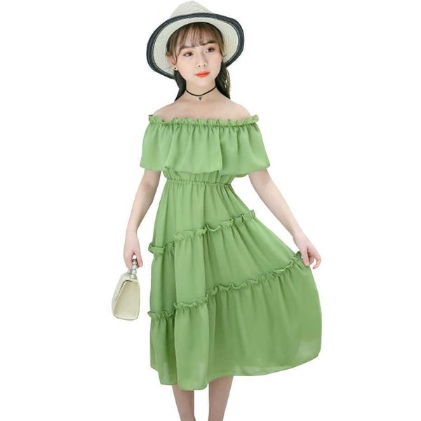 

girl summer dress solid pattern party casual style kid teenage kids s clothes 6 8 10 12 14 210528, Red;yellow