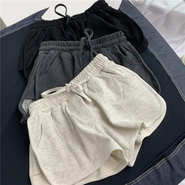 

women's shorts summer gray women fashion ladies elastic waists short pants girl casual cotton black home for female s-3xl, White;black
