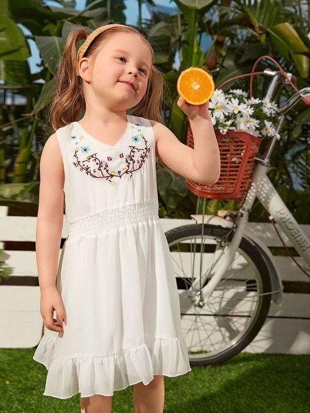

toddler girls keyhole back floral embroidery ruffle hem tank dress she, Red;yellow