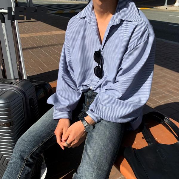 

men's casual shirts iefb blue stripe shirt long sleeve autumn loose 2021 lapel oversized korean tide clothing 9y8375, White;black