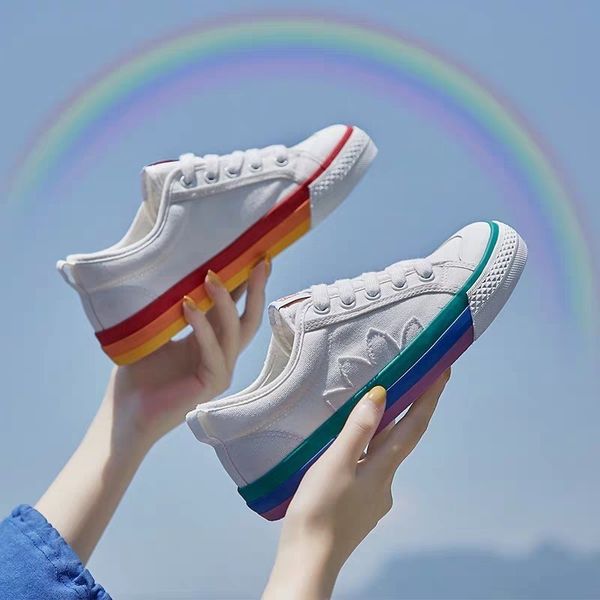 

new rainbow mandarin duck canvas shoes female low student korean small white trend sports leisure board worker