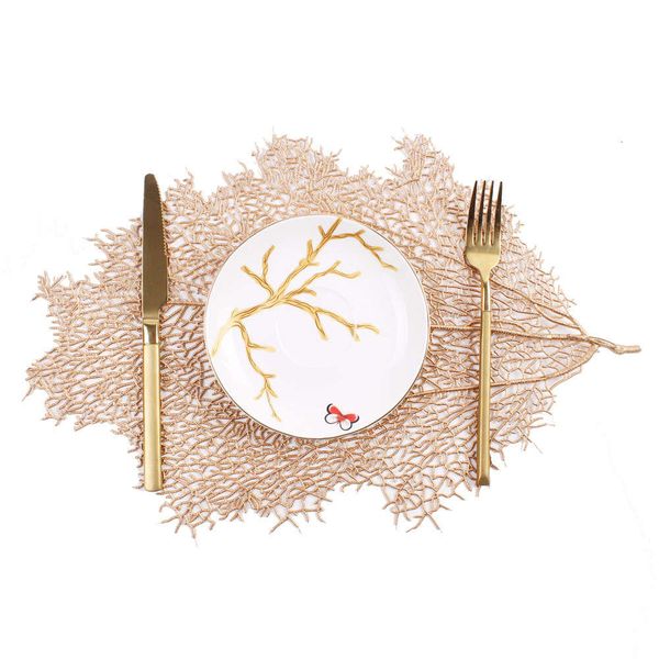 

selling golden wedding decorative mat coral branch tree heat insulation leaf