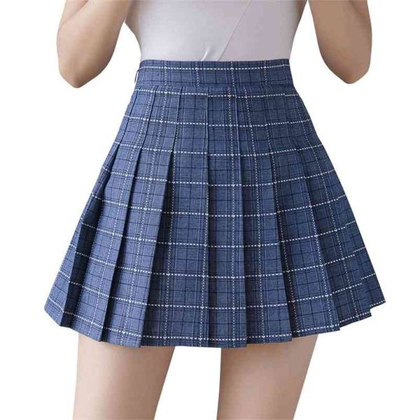 

pleated skirts summer a-line high waist plaid zipper ultra mini skirt korean style preppy for teen girls plus size 210604, Black