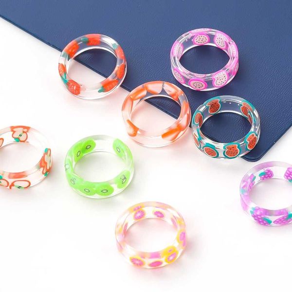 

cluster rings vintagetransparent resin acrylic colourful geometric watermelon cute fruit for women jewelry party gifts wholesale, Golden;silver