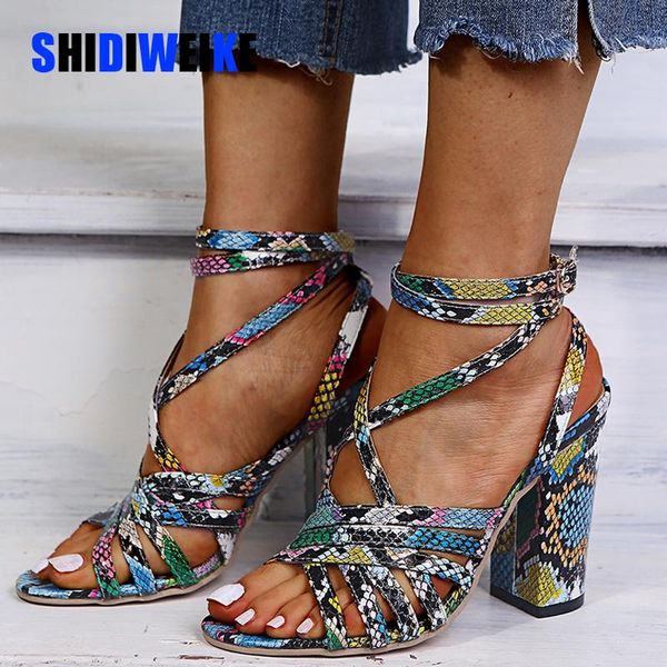 

dress shoes women snakeskin sandals ladies high heels serpentine buckle strap open toe fashion woman pu leather summer female, Black