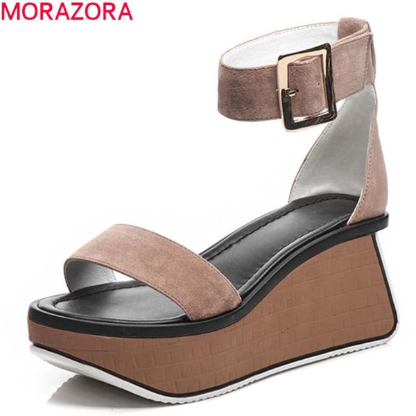

fashion women gladiator sandals suede leather shoes buckle punk casual woman platform wedges, Black