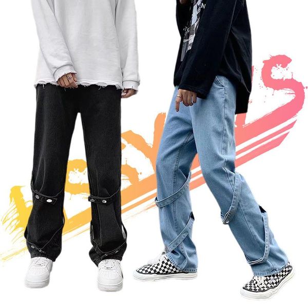 

men's pants japanese casual black clothing harajuku jeans men fashion patchwork trousers jogger hip all-match for hop