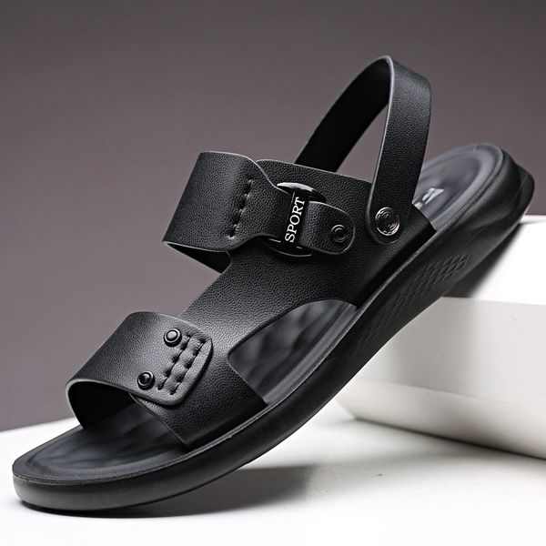

sandals you will see leather sandals men outdoors breathable beach flip flops interior fashion slides man slippers smooth 6c8c, Black
