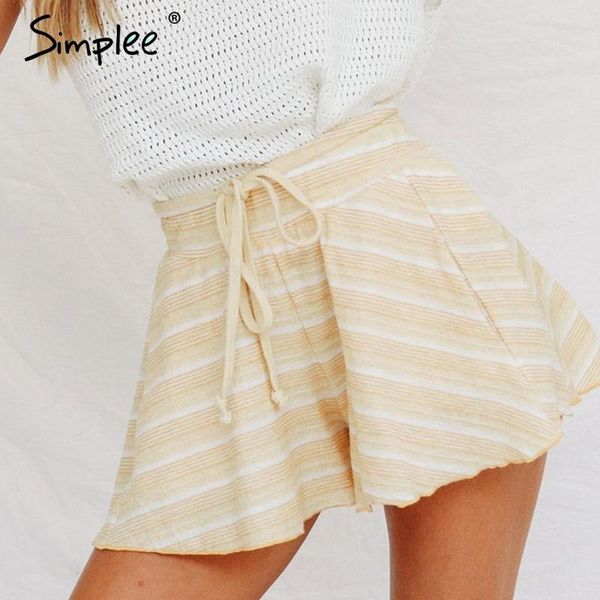 

women's shorts simplee casual knitted striped women high waist lace up summer yellow bottom vintage loose beach female spring, White;black