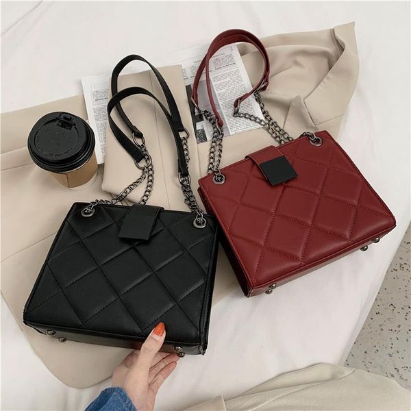 

black pu leather messenger bag ladies winter 2021 fashion brand chain designer shoulder handbag trendy bags