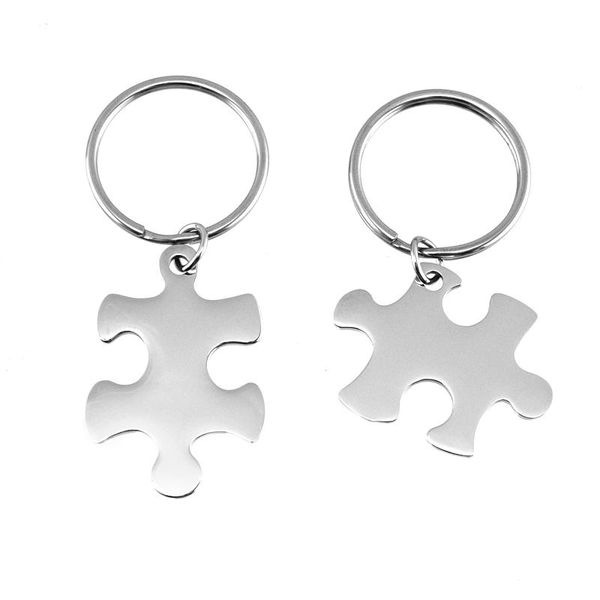 

keychains 100% stainless steel blank puzzle keychain for engrave metal key tags portachiavi mirror polished, Silver