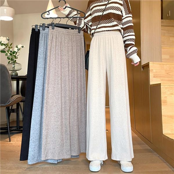 

women's pants & capris knitted wide leg for women clothing korean high waist solid causal long spring autumn fashion sweatpants trouser, Black;white