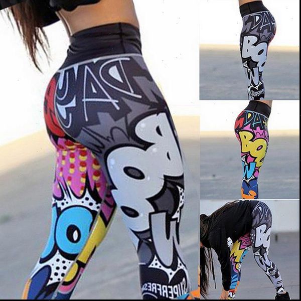 

women printed leggings fitness slim workout trousers for fashion high waist mujer clothing, Black