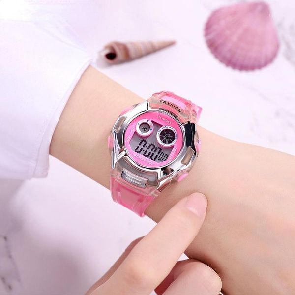 

wristwatches fashion transparent color electronic watch multifunctional alarm clock seven-color luminous sports children's, Slivery;brown