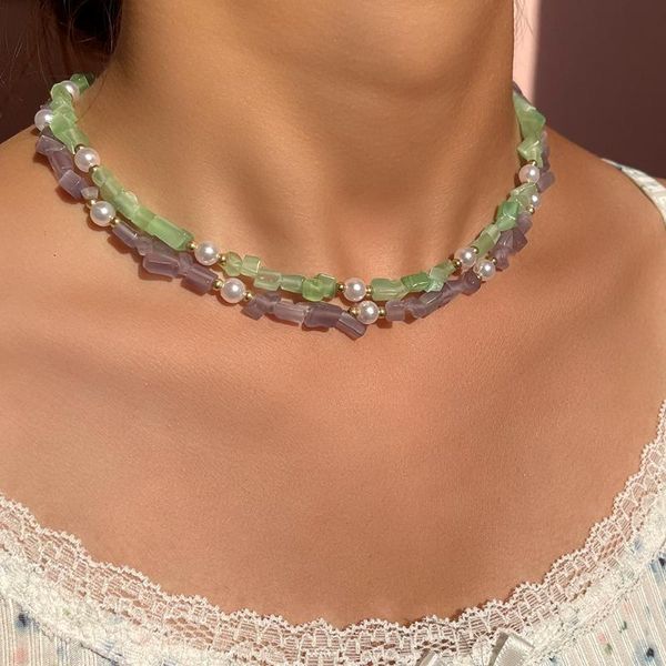 

chokers korea creative design colorful natural stone beads necklaces for women irregular gravel beaded jewelry wholesale, Golden;silver