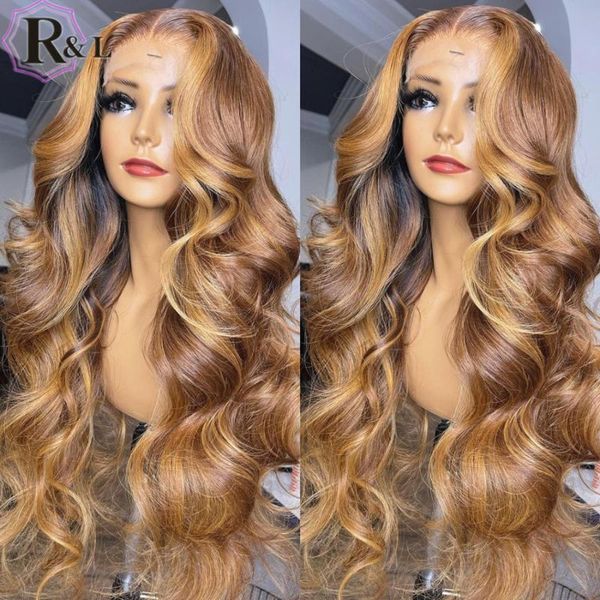 

body wave lace front human hair wigs highlight ombre color brazilian remy pre-plucked middle part, Black;brown