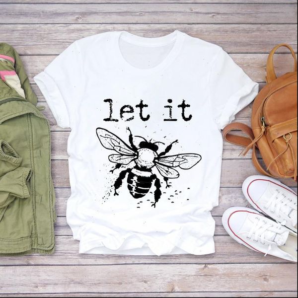 

bee printing fashion casual cute womens t shirt 90s short sleeve print graphic female tee, White