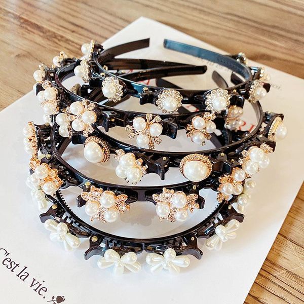 

hair accessories women vintage pearls rhinestone flower braided hairbands sweet small clips headband decorate fashion