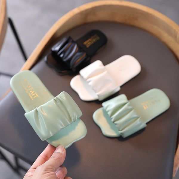 

slipper girls house slippers fashion princess sweet simple children beach indoor outdoor slides pleated ruffles summer, Black;grey
